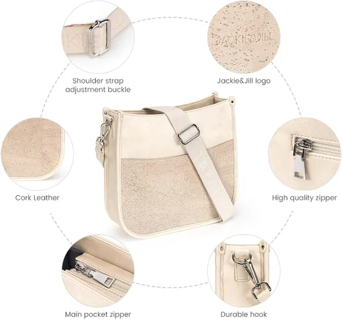 Vista 4 de Jackie&Jill Bolsos cruzados para mujer, bolsos de hombro de corcho mediano y cuero vegano, bolsos de hombro casuales con múltiples bolsillos