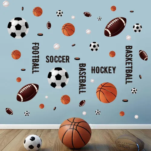 Vista 6 de Pegatinas de pared de baloncesto y fútbol - Adhesivos de pared para niños y bebés - Decoración de pared para habitación infantil, sala