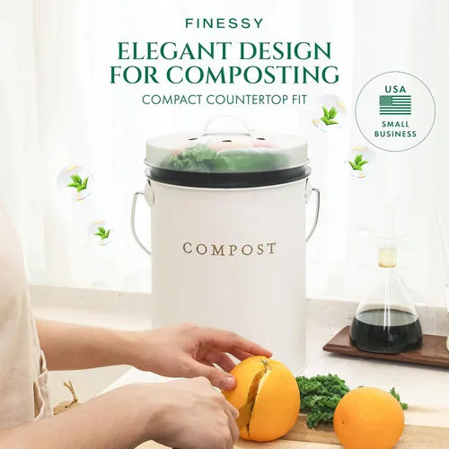 Vista 3 de Cubo de compost de 1.3 galones blanco para interior, sin olor, con tapa, para compostaje de residuos de alimentos, contenedor de cocina, contenedor