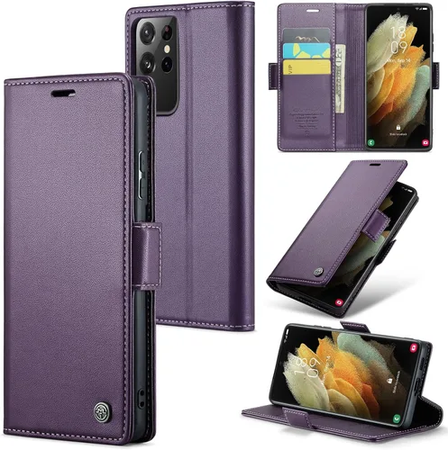 Vista 38 de Funda tipo cartera compatible con Samsung Galaxy S21 con tarjetero de bloqueo RFID, funda de piel con función atril para Samsung Galaxy S21 de 6.2