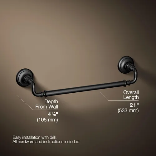 Vista 4 de Kohler 72567-BL Artifacts® Toallero de 18 pulgadas, negro mate