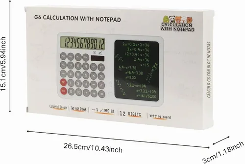 Vista 5 de Calculadoras de escritorio con tableta de escritura bloc de notas, calculadora de oficina de botón grande de 12 dígitos, herramienta matemática
