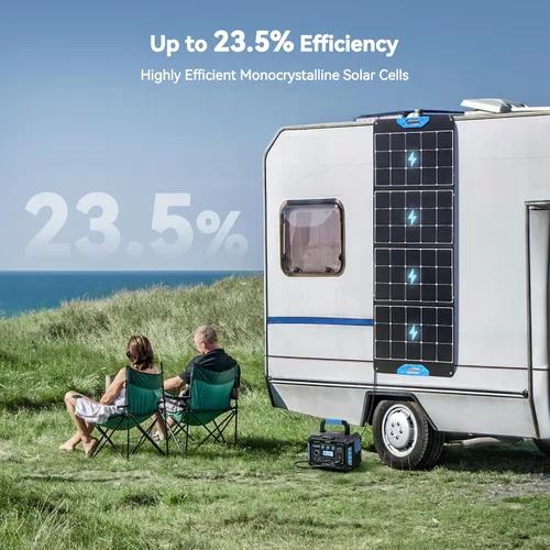 Vista 3 de Ruko Panel solar portátil RK200 de 200 W, cargador de panel monocristalino plegable con 23.5% de eficiencia, caja de expansión de carga, impermeable