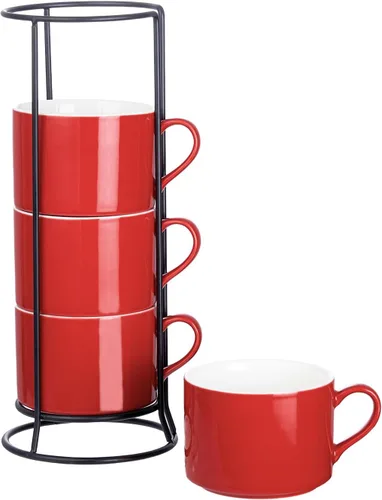 Vista 8 de Juego de 4 tazas de café apilables de 10 onzas con soporte de Negro