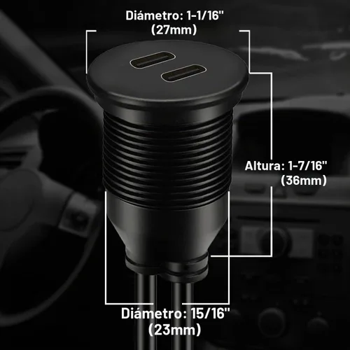 Vista 5 de Cable de doble puerto USB 3.0 macho a tipo C 3.0 hembra, 2 puertos, para montaje en coche, camión, barco, motocicleta, salpicadero, panel, 3 pies