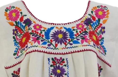 Vista 2 de Vestido Bordado Mexicano Bella Natural Beige
