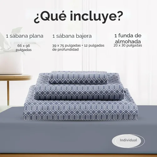 Vista 7 de Comfort Spaces Sábanas 100% algodón tamaño individual, transpirables, naturalmente frescas, sábanas de algodón suave con bolsillo elástico de 14