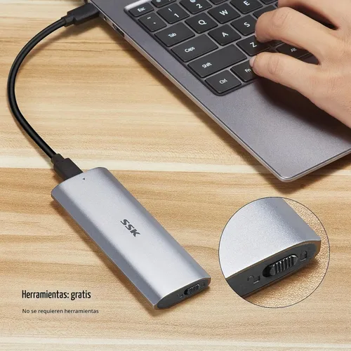 Vista 6 de SSK Adaptador de carcasa SSD M.2 NVME sin herramientas, JMS583 Chip USB C 3.2 Gen 2 10Gbps PCIe MKey Carcasa de unidad de estado sólido externa