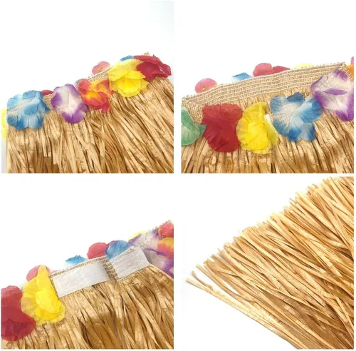 Vista 2 de Fortuning's JDS Hawaiian Hula Dancer Grass Skirt with Flower Costume Set Birthday Tropical Party Decorations
