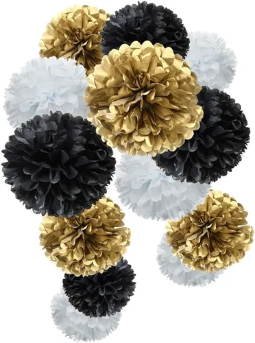 Vista 13 de Pompones de papel negro para fiestas (12 unidades)