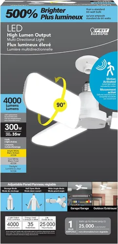 Vista 8 de Feit Electric Panel de luz LED con sensor de movimiento, equivalente a 300 W, panel ajustable de 90°, base estándar E26, CRI 80, 4000 lúmenes