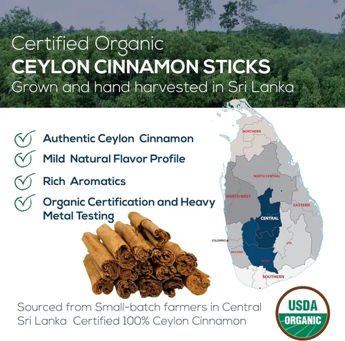 Vista 2 de One Farm by WAAYB varitas de canela orgánica de Ceilán, finca única, canela premium de Sri Lanka, sin organismos genéticamente modificados, comercio