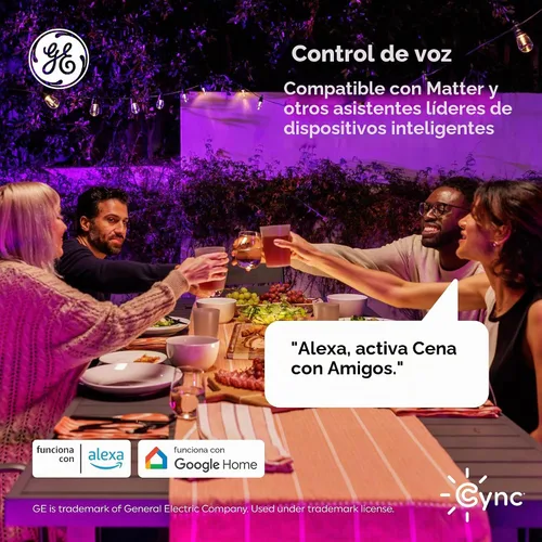 Vista 10 de GE Cync Luces inteligentes para café con efectos dinámicos, luces de cadena para patio que cambian de color, compatibles con Alexa y Google, 48 pies