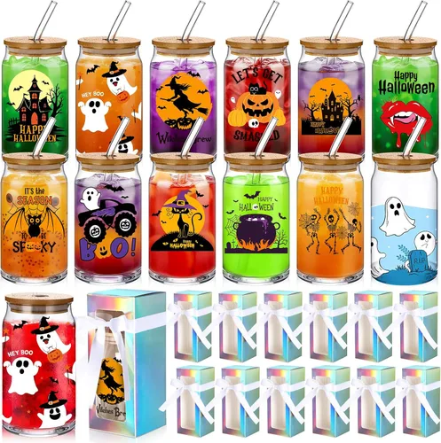 Vista 7 de Layhit - Juego de 12 vasos de cristal de Navidad, 16 onzas, vasos