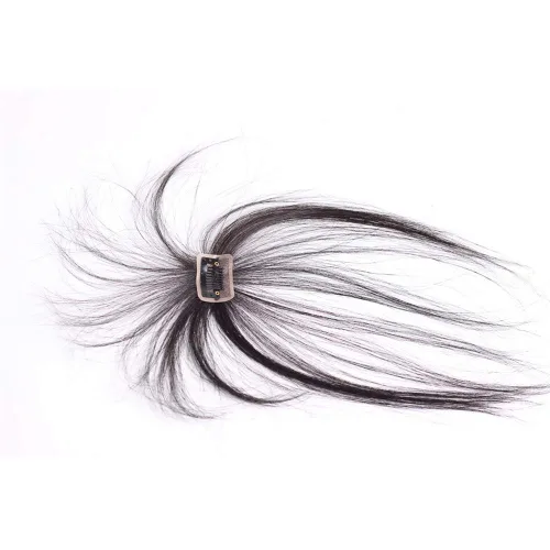 Vista 5 de Mini cabello humano claro clip en parte superior recta con flecos postizo con sienes negro y marrón