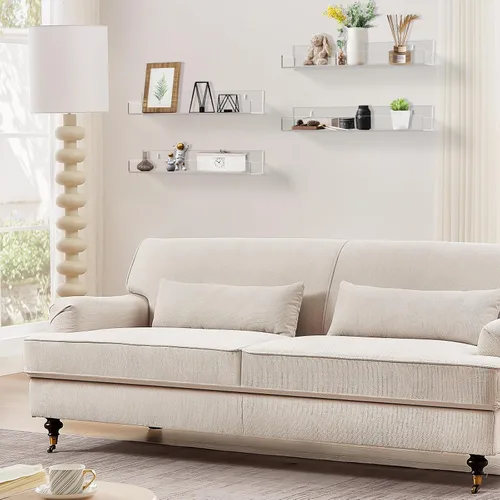 Vista 7 de Estante de especias acrílico transparente montado en la pared, estante flotante de 15 pulgadas con protectores de extremo extraíbles para armario