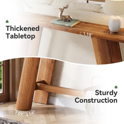 Vista 6 de Mesa consola de entrada de madera maciza, 70.9 pulgadas estrecha y larga, mesa de sofá detrás del sofá, muebles de madera de granja para sala