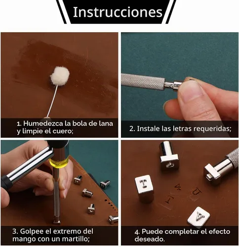 Vista 5 de Kit de estampado de cuero de 44 piezas, 36 sellos de cuero de 0.118 pulgadas con letras y números
