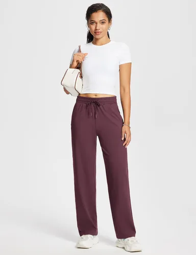 Vista 7 de baleaf Pantalones deportivos de pierna recta de 28 a 30 pulgadas para mujer, pantalones deportivos de pierna ancha, bolsillos elásticos y suaves