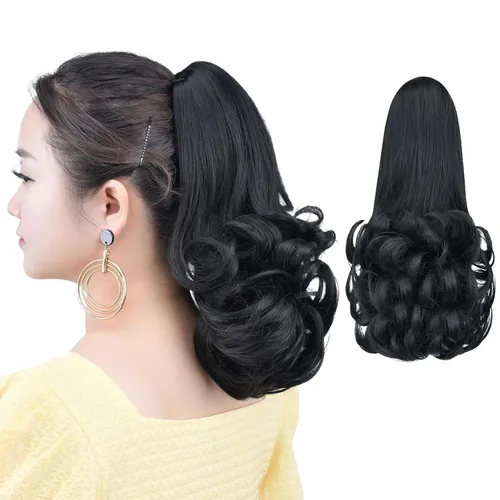 Vista 63 de Cola de caballo con clip, color castaño rojizo, ondulado de 10 pulgadas, extensión de cola de caballo de 3.3 onzas, extensiones de cabello sintético
