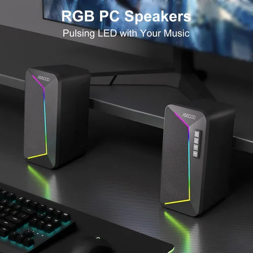 Vista 6 de Jeecoo Altavoces de computadora Bluetooth M30, altavoces RGB para juegos de PC para escritorio con sonido estéreo nítido, modos LED dinámicos