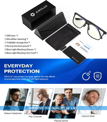 Vista 7 de ANYLUV Gafas de bloqueo de luz azul para hombres, juegos de computadora de Negro / transparente