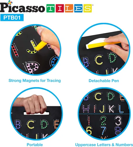 Vista 5 de PicassoTiles Tablero magnético del alfabeto + número + escritura de estilo libre, 2 en 1 ABC A-Z mayúscula y minúscula escritura letras letras
