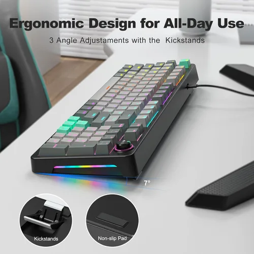 Vista 5 de MOFII AK96 - Teclado mecánico para juegos, teclas completas LED retroiluminadas programables, Plug and Play USB AC Teclado personalizado con botón
