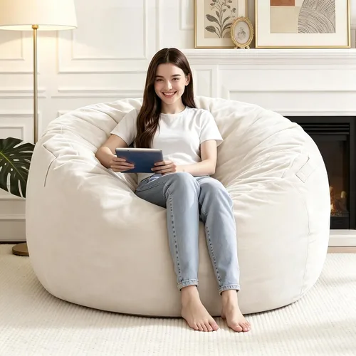 Vista 22 de Silla Puf de 2 Pies con Funda de Terciopelo Ultra Suave Sofá Puf con Espuma con Memoria Sillas Puf de Tamaño Grande Sofá Perezoso para Dormitorio