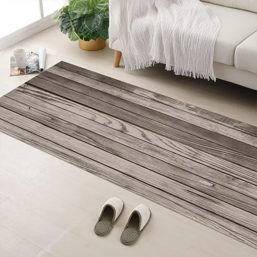 Vista 16 de GUBIYU Juego de 2 alfombras y tapetes de cocina de madera campestre, lavables, rústicas, tablones de madera marrón, alfombras de baño