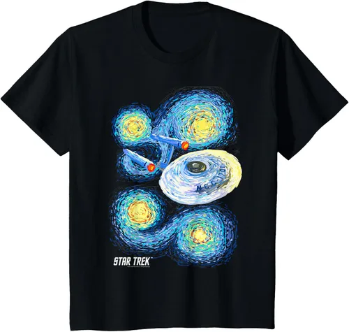 Vista 30 de Star Trek Camiseta de pintura de noche estrellada de la serie original, Negro, S