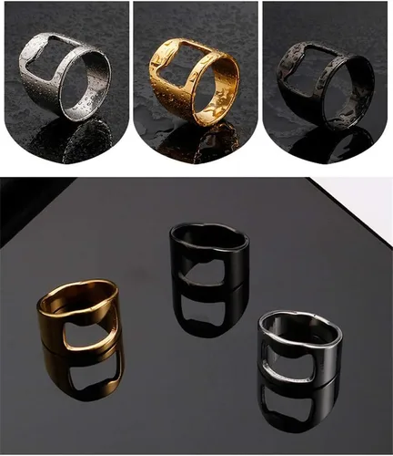 Vista 4 de Herramienta creativa de acero inoxidable para barra de cerveza, anillo abrebotellas para hombres y mujeres