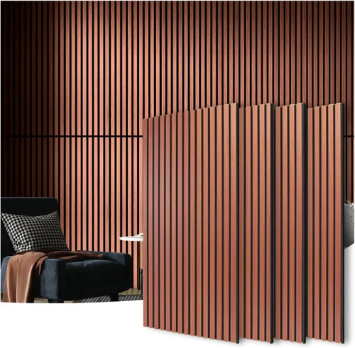Vista 14 de Art3d 2 paneles acústicos de listones de madera para pared y techo, panel de absorción de sonido acanalado 3D con acabado de madera, roble Noise