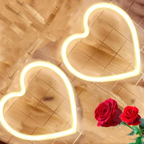Vista 17 de 2 letreros de neón de corazón de San Valentín, funciona con pilas, luces LED de neón rosa, decoración de pared para dormitorio, cocina, puerta, 2rosa