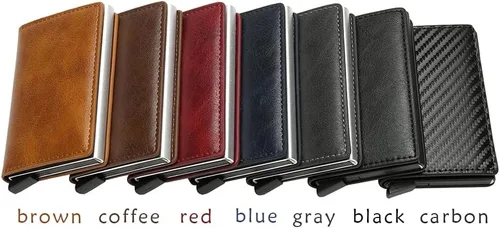 Vista 4 de Cartera minimalista con bloqueo RFID de piel sintética ligera de aluminio para tarjetas de crédito en efectivo, Fibra de carbono, Rfid Wallet