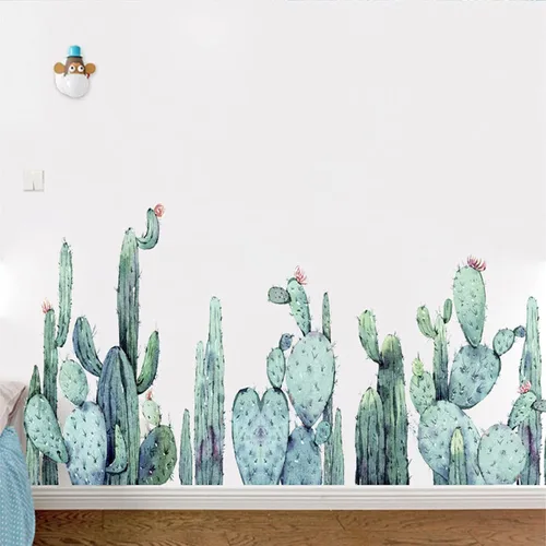 Vista 3 de Calcomanías de pared de cactus, calcomanías de cactus de plantas verdes para decoración de pared de espejo, murales de vinilo removibles para sala