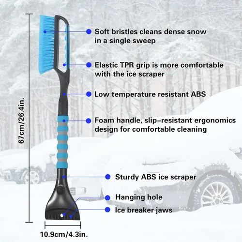 Vista 4 de Cepillo de nieve y rascador de hielo para parabrisas de automóvil, descongelador de ventana de 26.4 pulgadas para automóvil, SUV y camión