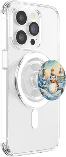 Vista 3 de Navidad muñeco de nieve nieve tema copo de nieve teléfono PopSockets MagSafe PopGrip para iPhone