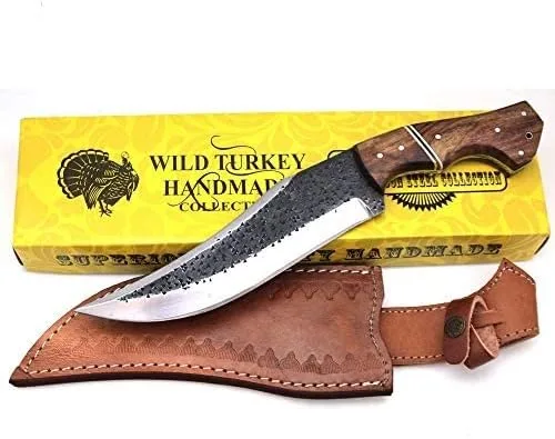 Vista 6 de Cuchillo Wild Turkey de hoja fija, acero al carbono, con funda de cuero