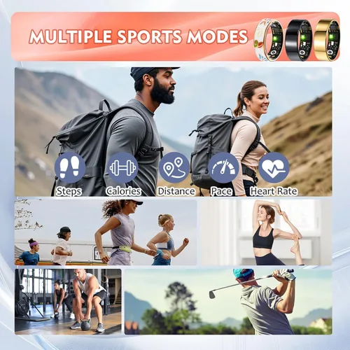 Vista 4 de Smart Ring - Rastreador de salud para mujeres y hombres, rastreador de sueño con frecuencia cardíaca, SpO₂, presión arterial, anillo de fitness