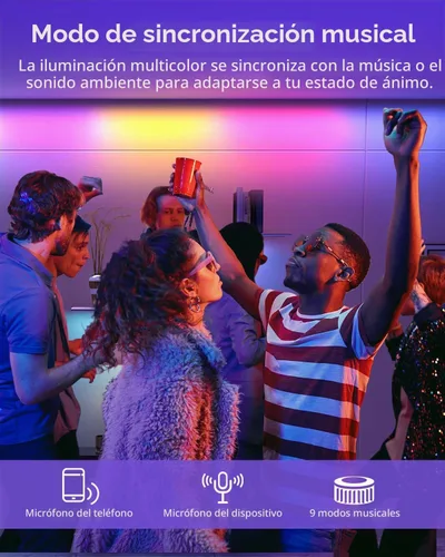 Vista 6 de Tira de luces LED RGB+IC, luz LED Bluetooth inteligente para dormitorio, tiras LED que cambian de color con 44 modos de escena (6.6 pies)