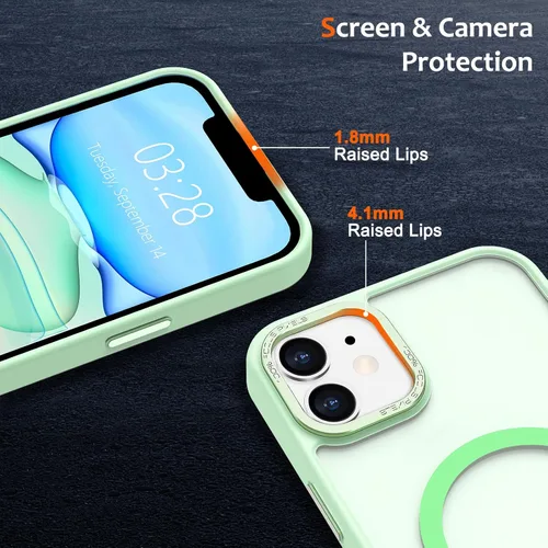 Vista 660 de Anuck - Funda magnética para iPhone 11 compatible con MagSafe, carcasa trasera mate translúcida dura, borde de TPU, delgada, resistente a impactos