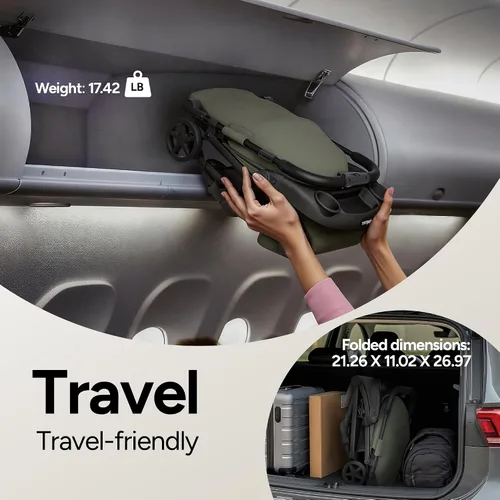 Vista 3 de Mompush Lithe V2 - Cochecito de viaje ligero, compacto y plegable con bolsa de viaje, cochecito plegable con una sola mano, bandeja para aperitivos