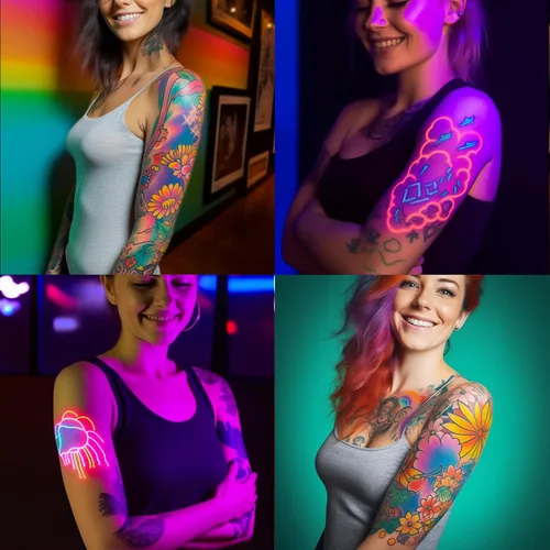 Vista 7 de Marcadores temporales de tatuaje para piel, 15 bolígrafos de tatuaje de doble punta + 50 plantillas de pintura + 43 calcomanías de tatuajes, juego