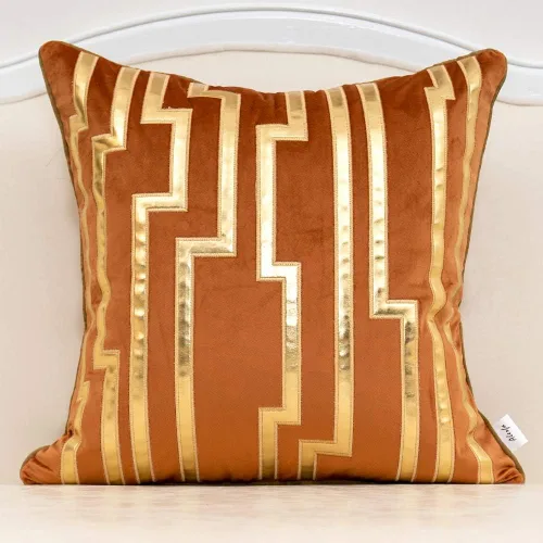 Vista 9 de Alerfa Funda de almohada de cuero dorado a rayas negras de 18 x 18 pulgadas, funda de almohada geométrica de lujo decorativa de terciopelo bordado