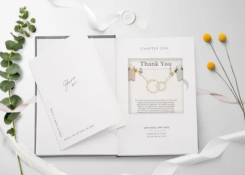 Vista 6 de HOPE LOVE SHINE Thank You Necklace for Baby Shower Host - Sterling Silver Interlocking Rings - Appreciation Gift for Hostess