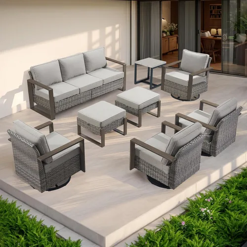 Vista 21 de Rilyson Sofá de mimbre para patio al aire libre, sofá de muebles de patio de ratán con marco resistente, mimbre de polietileno para todo