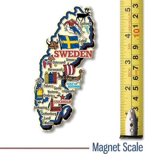 Vista 2 de Imán de mapa de país gigante de Suecia por Classic Magnets, recuerdos coleccionables de goma 3D estilo vintage y regalos fabricados en los Estados