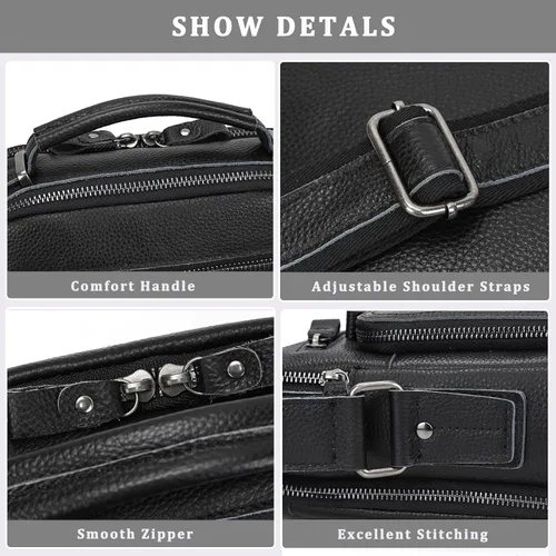 Vista 4 de Bolso pequeño de cuero para hombre, bandolera de cuero genuino y bolsa de hombro para hombres, bolsillos con cremallera, bolso de mano para hombre
