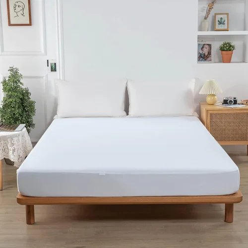 Vista 2 de Kingnex Protector de colchón tamaño individual, impermeable, suave, estilo sábana bajera con falda elástica